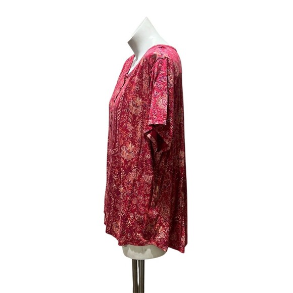 Lucky Brand Tunic Top Womens 3XL Red Paisley Boho Henley Short Sleeve - Picture 6 of 7